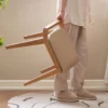 Ash Wood Vanity Stool with Backrest and Cushion