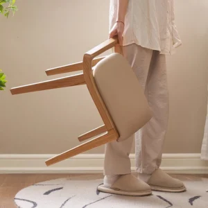Ash Wood Vanity Stool with Backrest and Cushion