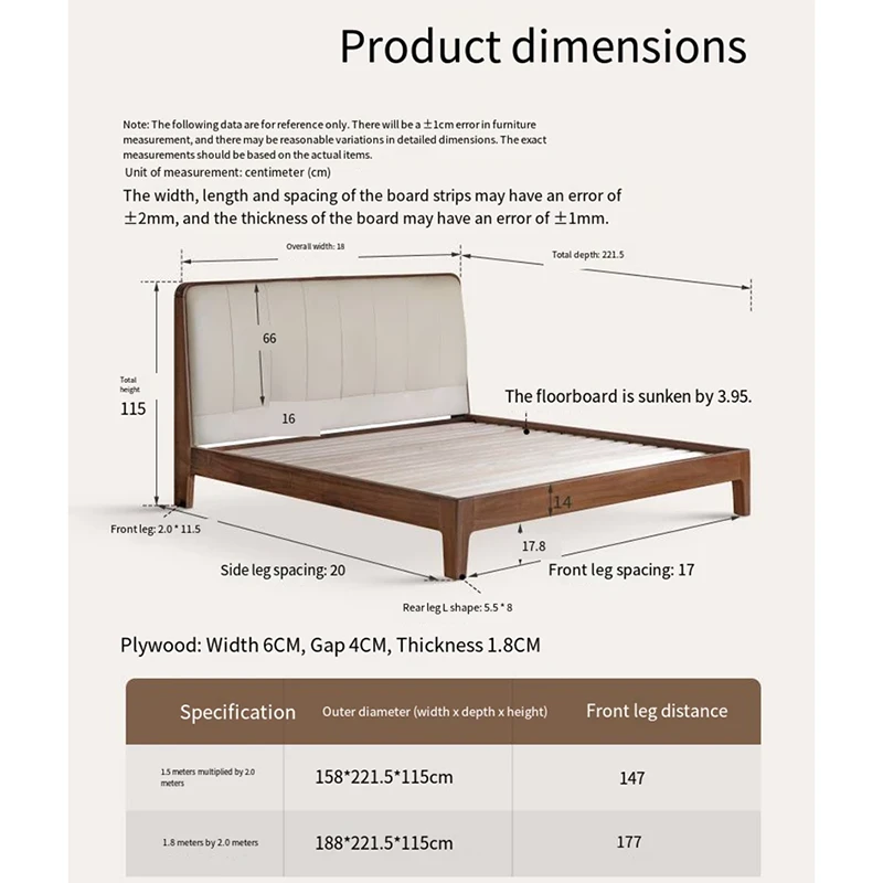 Black walnut bed with cream channel tufted headboard front view