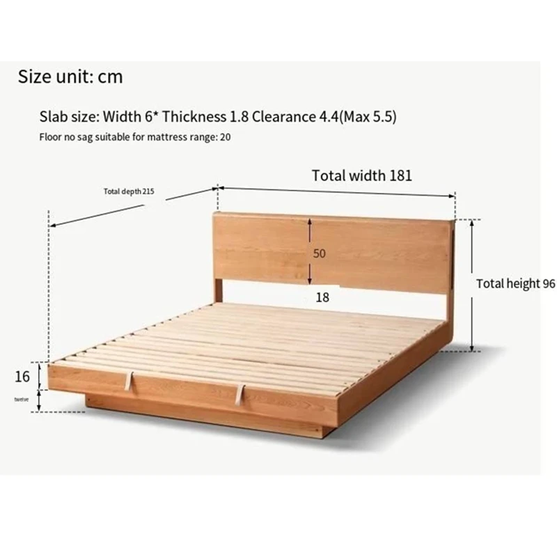 Cherry platform bed dimensions diagram with width and length markings