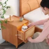 cherry-rattan-nightstand-open-drawer-storage Cherry rattan nightstand open drawer storage with woven cane door