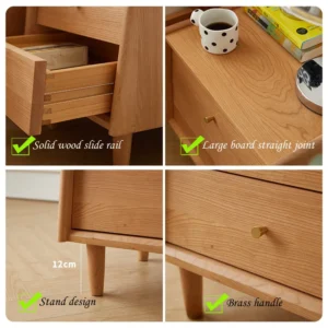 Cherry wood two-drawer nightstand beside a bed in a calm bedroom scene