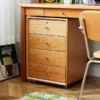 Cherry Wood Rolling File Cabinet with 4 Drawers