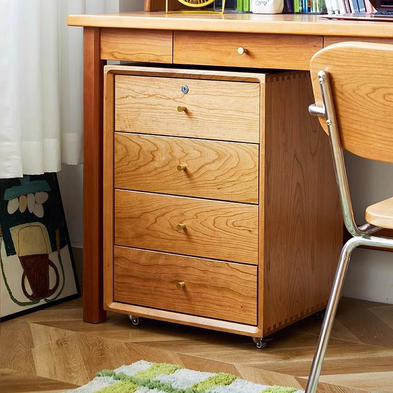 Cherry Wood Rolling File Cabinet with 4 Drawers