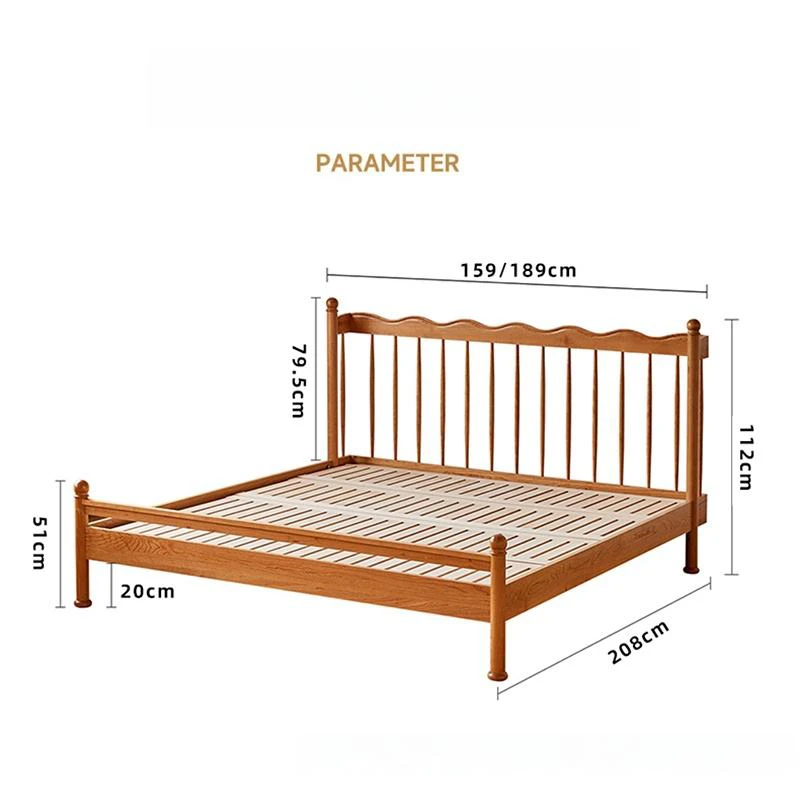 Cherry wood bed frame parameter dimensions diagram with bed sizes