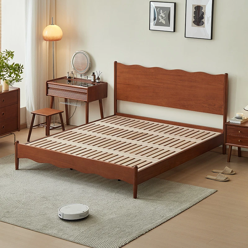 cherry-wood-bed-frame-slatted-base-structure Cherry wood bed frame slatted base structure showing solid wood support