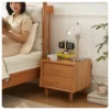 cherry-wood-nightstand-solid-slide-rail-brass-handle-detail Cherry wood nightstand solid slide rail and brass handle close-up detail