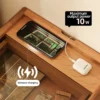 Cherry wood nightstand top view showing the wireless charging pad