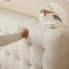 Cream tufted headboard 16cm thickness detail with button upholstery close up