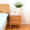 Dark walnut color oak nightstand side view with two drawers