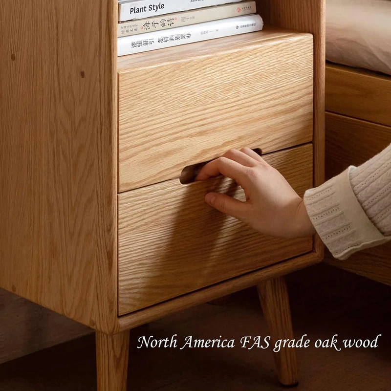 fas-grade-oak-nightstand-drawer-close-up FAS grade oak nightstand drawer close-up detail with solid wood grain