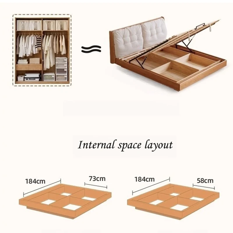 Gas lift bed storage space layout showing the full under mattress compartment