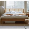 Natural oak rattan headboard platform bed frame with solid wood legs