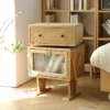 natural-oak-stacking-nightstand-glass-door-cabinet Natural oak stacking nightstand with glass door cabinet and drawer box in a styled bedroom