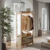 natural-wood-open-wardrobe-clothes-rack-with-mirror Natural wood open wardrobe clothes rack with full length mirror