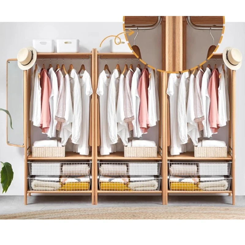 natural-wood-wardrobe-rack-modular-combination Natural wood wardrobe rack modular combination with storage baskets