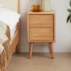 oak-2-drawer-nightstand-bedroom-bedside-scene Oak 2 drawer nightstand styled in a bright bedroom bedside scene