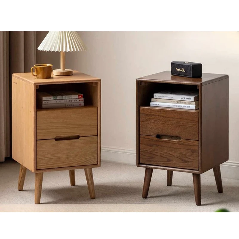 oak-and-walnut-nightstand-two-color-options Oak and walnut nightstand shown in two color options side by side