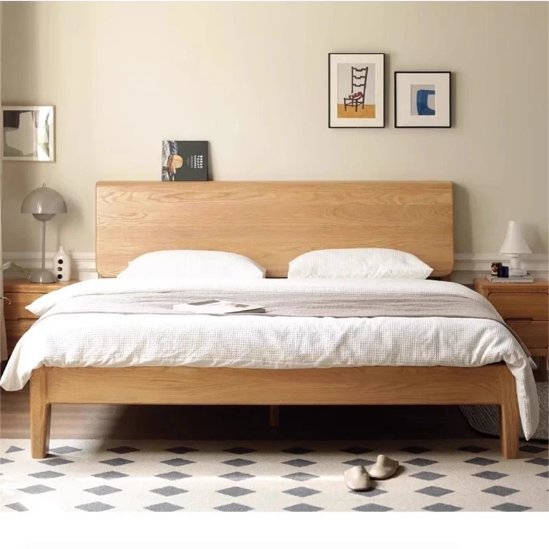 oak-bed-frame-bedroom-lifestyle-scene Oak bed frame in a bedroom lifestyle scene with natural bedding