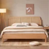 oak-bed-frame-rattan-headboard-front-view Oak bed frame with rattan headboard front view showing woven detail