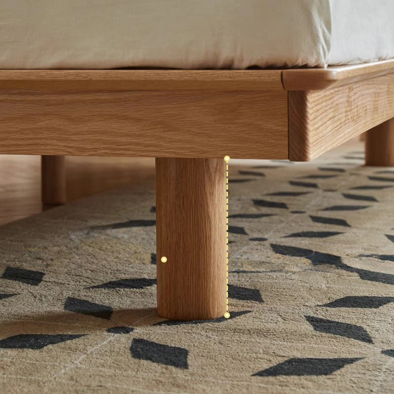 Oak bed frame round solid wood leg detail showing a smooth rounded finish