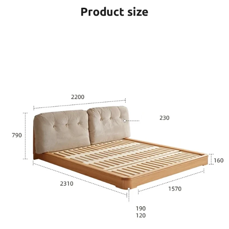 oak-bed-frame-rounded-corner-close-up-detail Natural Oak Platform Bed with Cushion Headboard