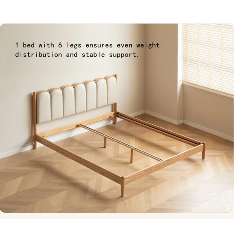 Oak bed frame six legs support structure view under the slatted base