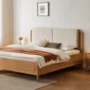 oak-bed-frame-upholstered-headboard-side-view Oak bed frame with upholstered headboard shown in side view profile