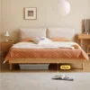 Oak bed removable headboard showing open underbed storage space