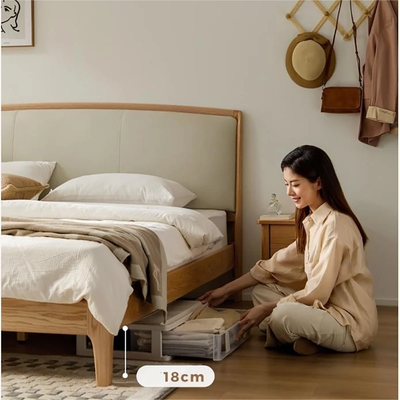 Oak bed underbed storage drawer pulled out showing the detail