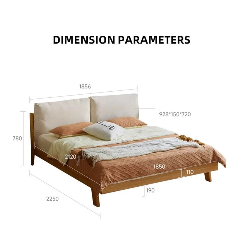 Oak fabric headboard bed dimension parameters chart with sizes
