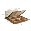Oak gas lift storage bed with cream tufted headboard dimension diagram