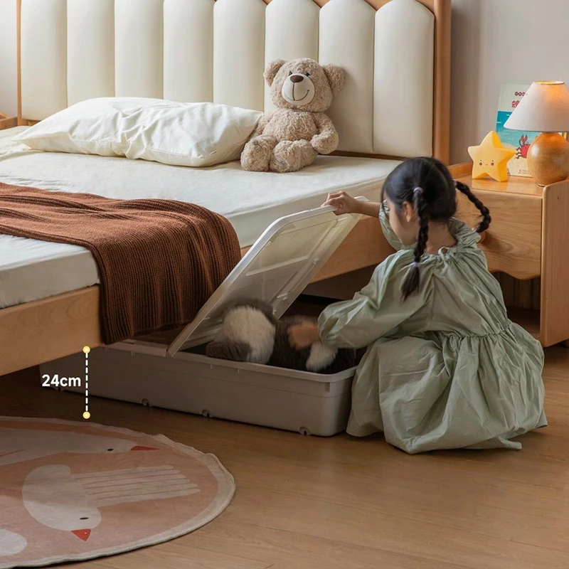 Oak kids bed 24cm underbed storage box sliding out on wheels