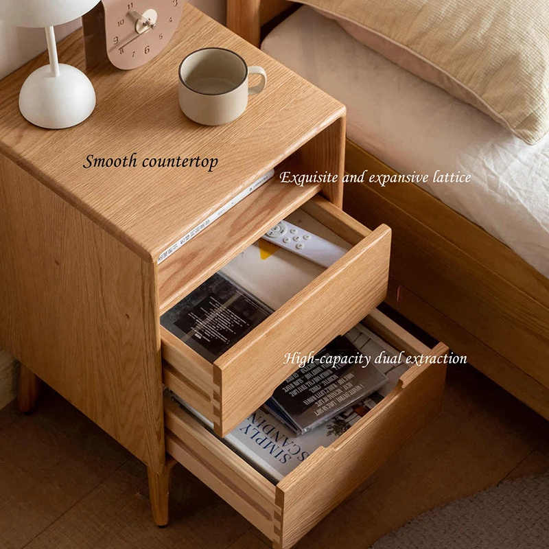 oak-nightstand-dual-drawers-open-storage-detail Oak nightstand dual drawers open showing storage detail
