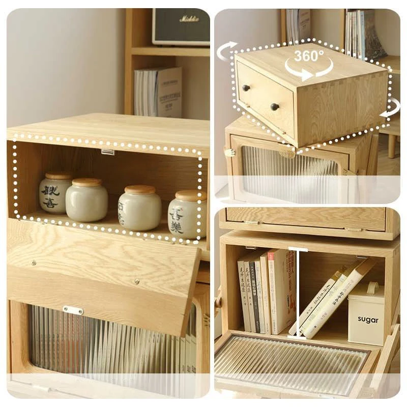 oak-nightstand-rotating-drawer-storage-detail-views Oak nightstand rotating drawer and storage detail views close-up