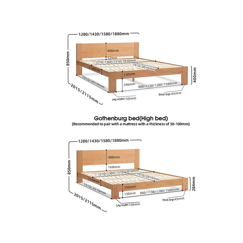 oak-platform-bed-dimensions-high-bed-diagram Oak platform bed dimensions diagram showing high bed measurements
