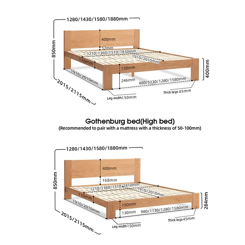 oak-platform-bed-dimensions-measurement-diagram Oak platform bed dimensions measurement diagram with bed frame sizes