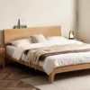 oak-platform-bed-floating-headboard-side-view Oak platform bed floating headboard side view showing slim profile