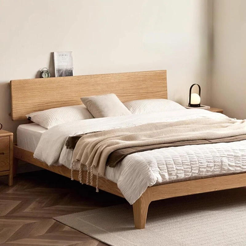 oak-platform-bed-floating-headboard-side-view Oak platform bed floating headboard side view showing slim profile