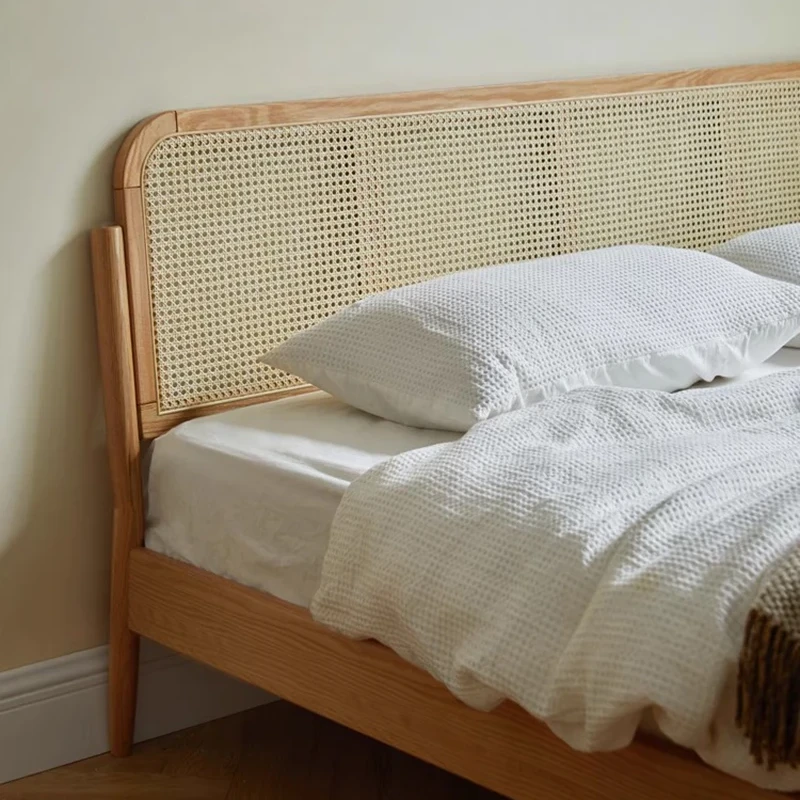 Oak rattan cane headboard weave closeup detail showing handcrafted texture