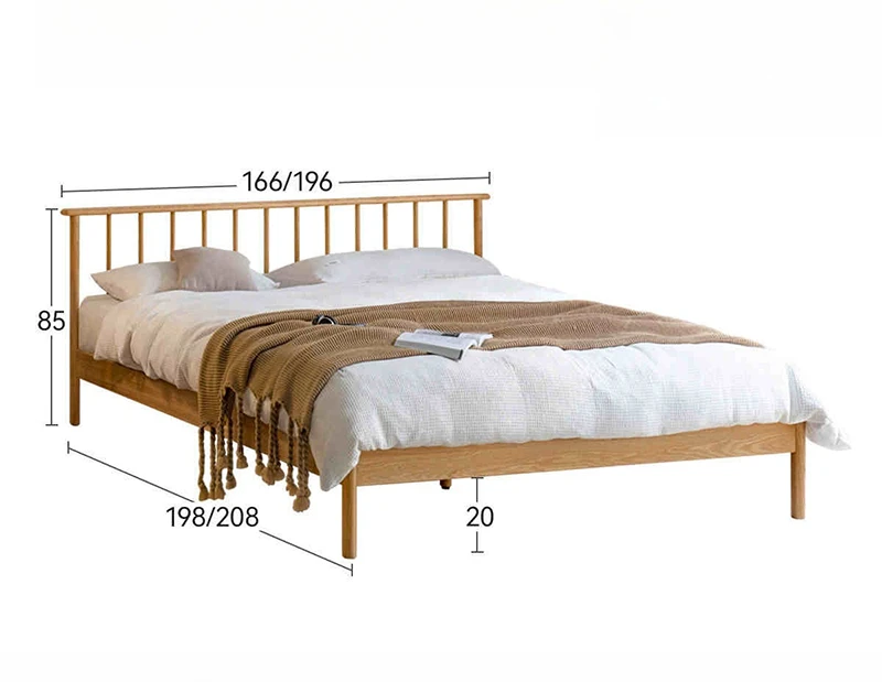 Oak spindle bed frame dimensions diagram with complete measurements