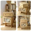 oak-stacking-nightstand-multi-angle-display Oak stacking nightstand shown from several angles with glass door cabinet and drawer
