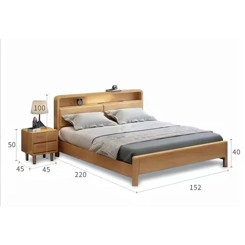 oak-storage-bed-dimensions-nightstand-diagram Oak storage bed and matching nightstand dimensions diagram with measurements