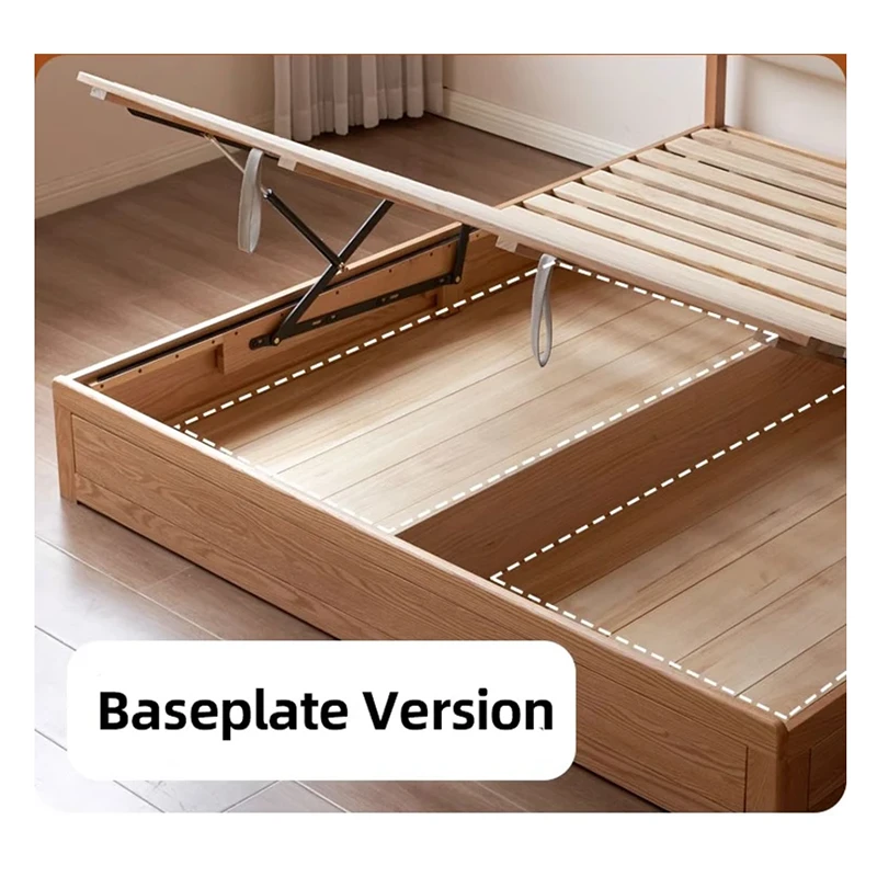 Oak storage bed side view with dimension markings for height and length