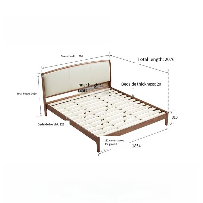 Oak upholstered bed dimensions diagram showing full size measurements