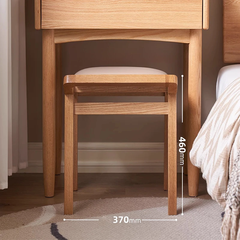 Solid ash wood vanity stool with backrest under dressing table