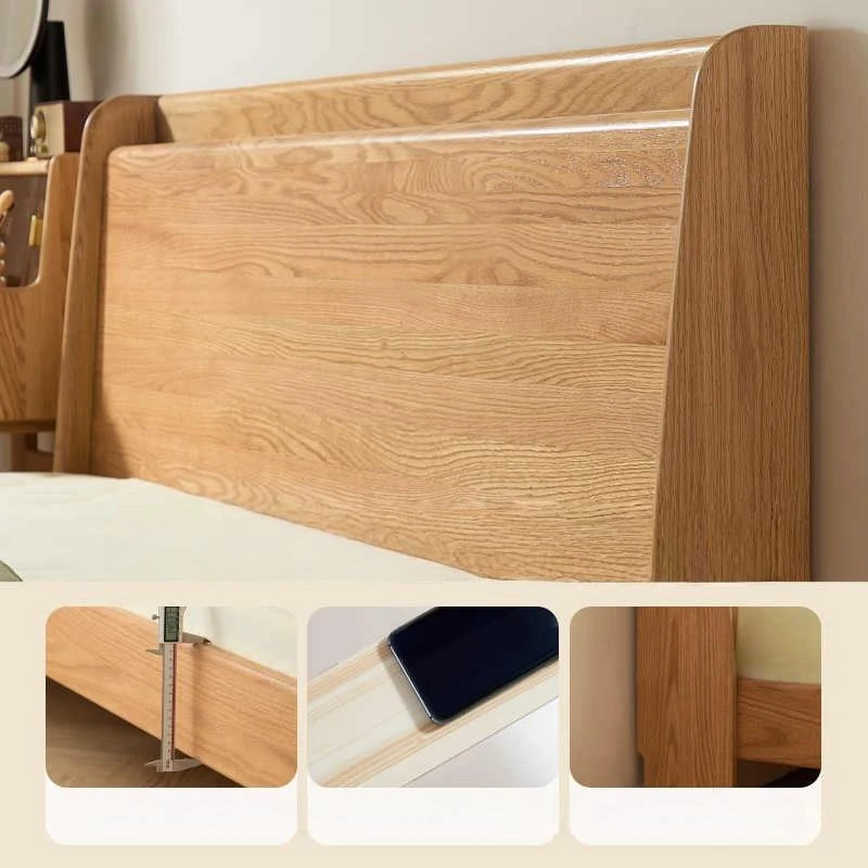 Solid oak headboard thickness corner detail showing panel construction