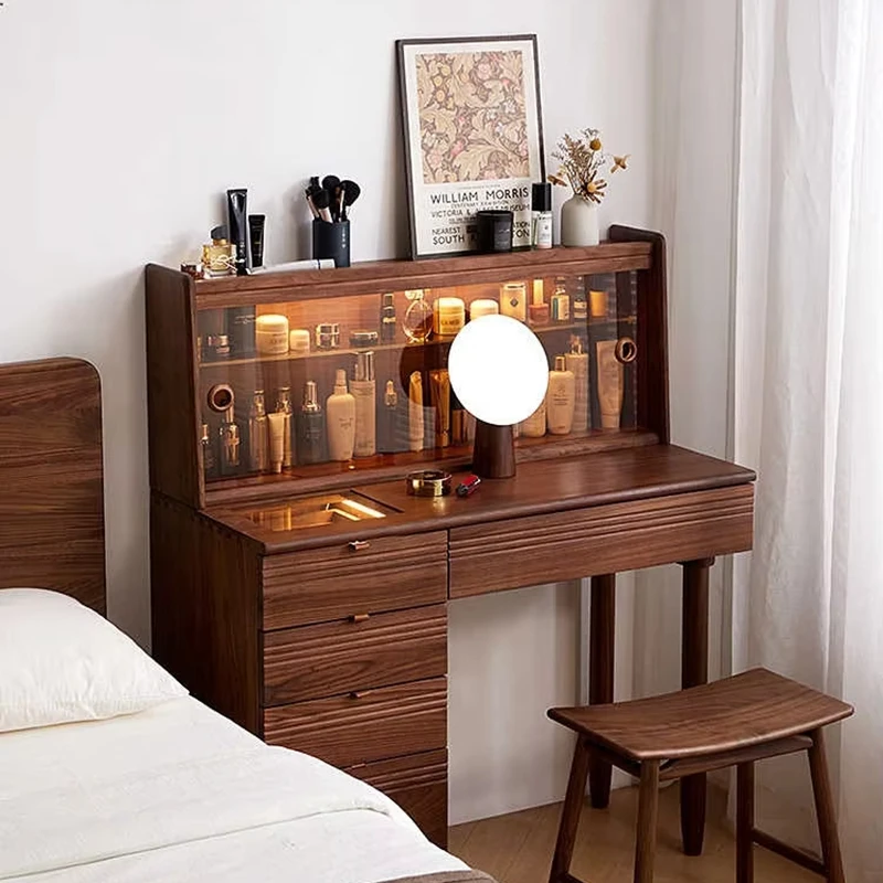 solid-walnut-vanity-dressing-table-with-storage-drawers Solid walnut vanity dressing table with deep storage drawers