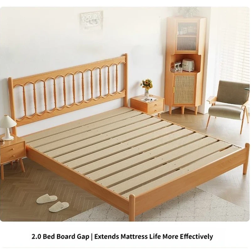 Cherry wood bed frame slatted base with 2cm board gap for better mattress ventilation