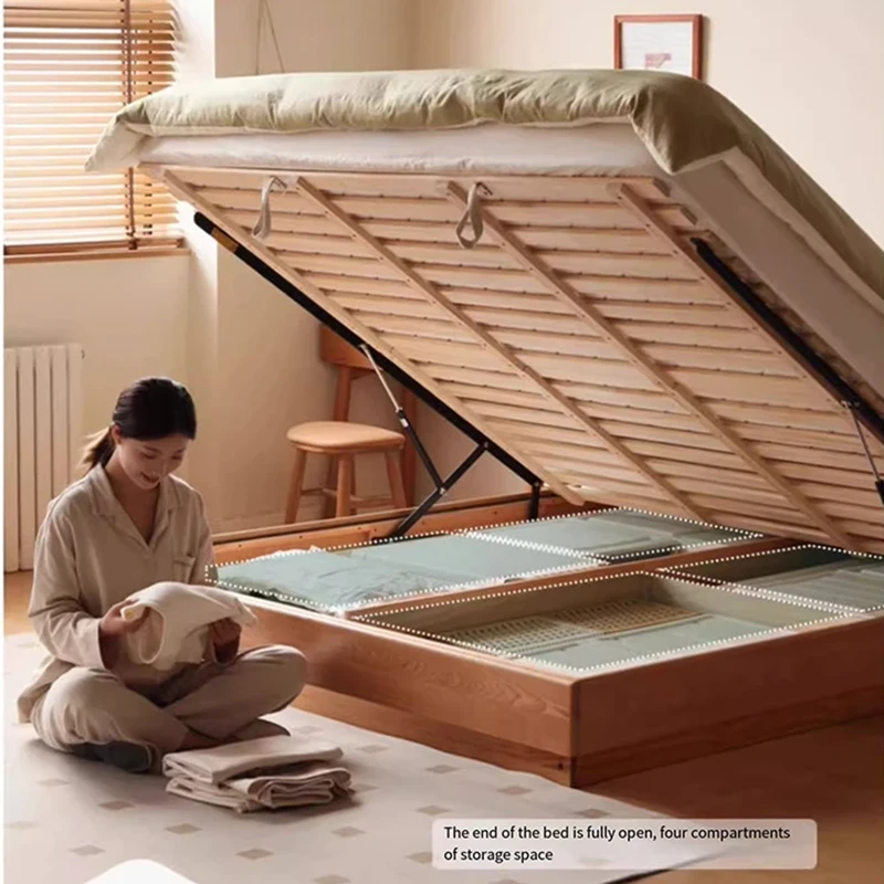 solid-wood-gas-lift-bed-four-storage-compartments Solid wood gas lift bed with four storage compartments opened